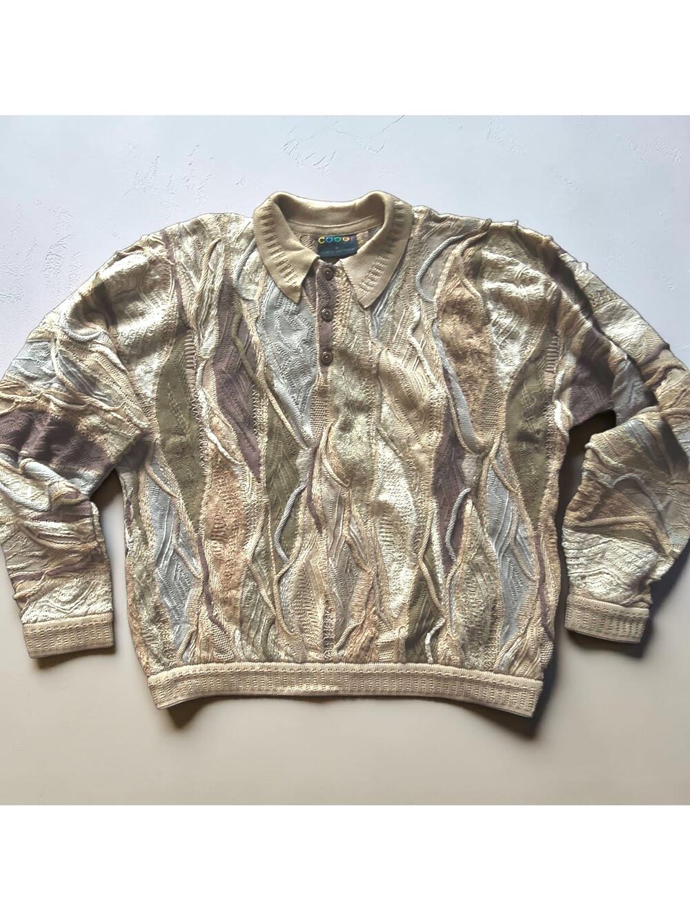 Vintage COOGI Australia Cotton Linen Sweater Polo Collared Textured Knit M